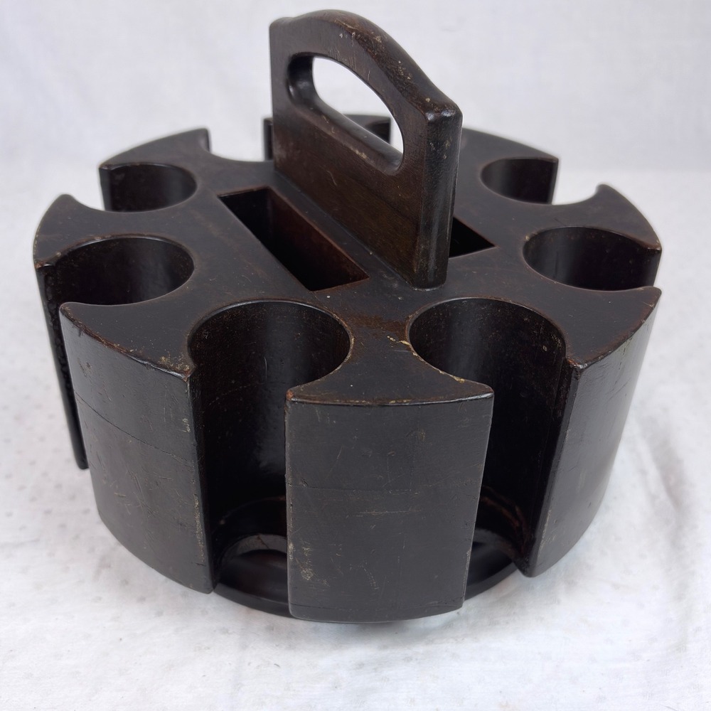Vtg Wood Carousel Poker Chip Carrier Caddy w/ 230 Clay Chips Lazy Susan 2 Decks - Picture 3 of 16